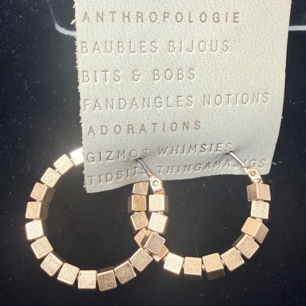 NWT Anthropologie Square Bead Small Hoop Earrings